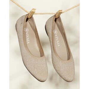 Cream and Silver Minimalist Flats with Rounded Toe